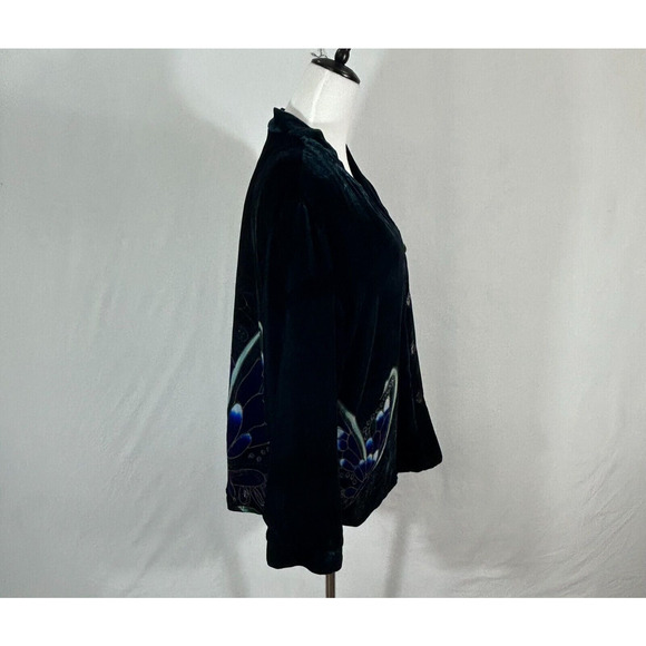 Chicos Jacket Large 2 Blue Butterfly Velvet Silk Blend Anniversary Collection - Picture 5 of 14